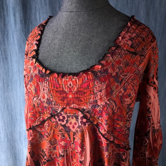 One World Medium Pink & Orange BoHo Tribal Shirt - Picture 1 of 8